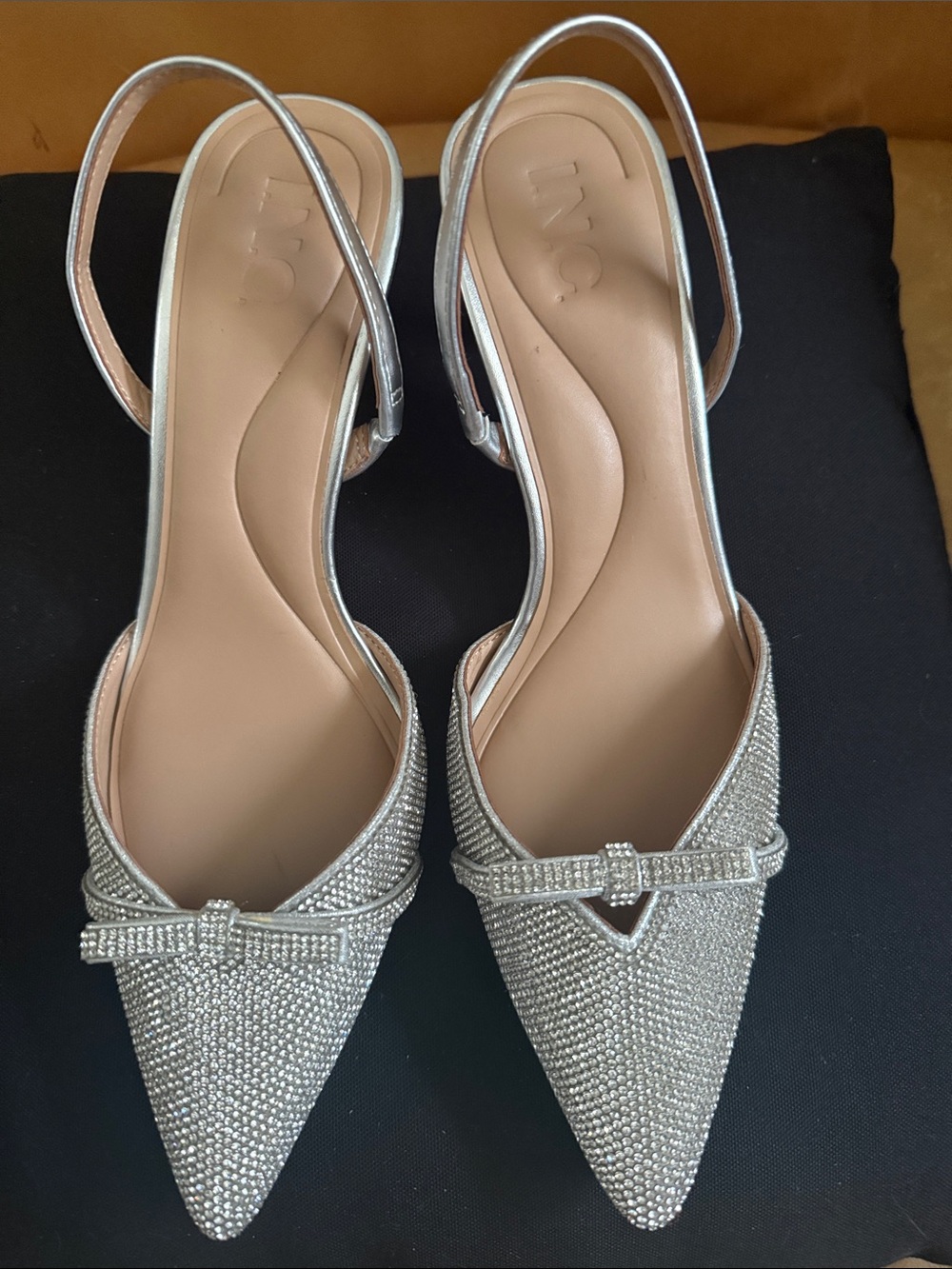 INC International Concepts Silver Rhinestone Pointed Slingback Heels - Picture 2 of 8